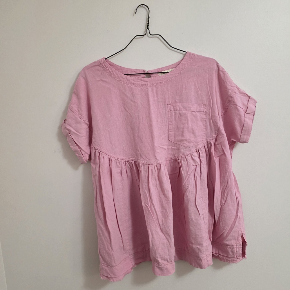 We The Free Pink Short Sleeve Peplum Blouse